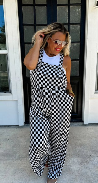 CHECKERED KARLI BOHO OVERALLS - Boutique Bella BellaOveralls