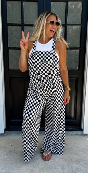 CHECKERED KARLI BOHO OVERALLS - Boutique Bella BellaOveralls