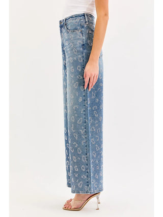 Cheetah Bling Wide Leg Jeans - Boutique Bella BellaJEANS