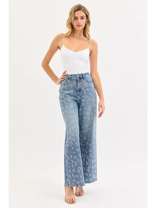 Cheetah Bling Wide Leg Jeans - Boutique Bella BellaJEANS