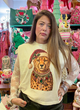 Cheetah in her Santa Era Bling Tee - Boutique Bella Bellatshirt