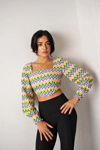 Chevron Beaded Crop Top - Boutique Bella Bellatop