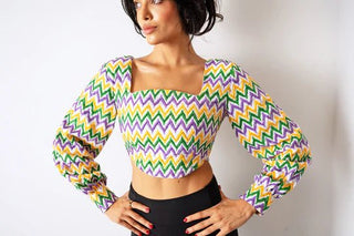 Chevron Beaded Crop Top - Boutique Bella Bellatop