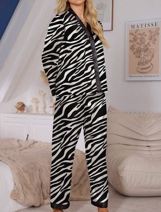 Chic Animal Print Long - Sleeved Trousers Pajama Set - Boutique Bella Bellapajama set