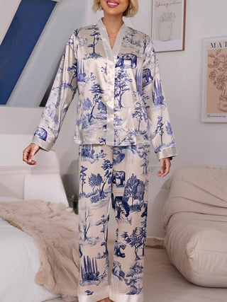 Chic Animal Print Long - Sleeved Trousers Pajama Set - Boutique Bella Bellapajama set