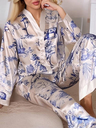 Chic Animal Print Long - Sleeved Trousers Pajama Set - Boutique Bella Bellapajama set