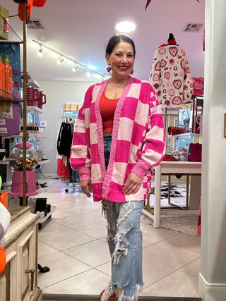 Chic Check Pink Cardi - Boutique Bella BellaCardigan