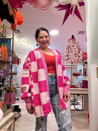 Chic Check Pink Cardi - Boutique Bella BellaCardigan