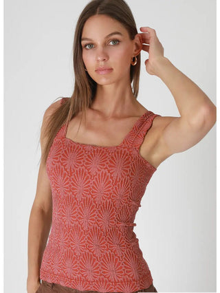 Chili Oil Lace Textured Square Tank Top - Boutique Bella BellaTank Top
