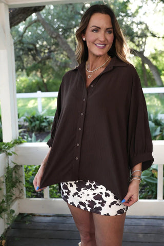 Chocolate Sloane Button Up Top - Boutique Bella BellaBlouse
