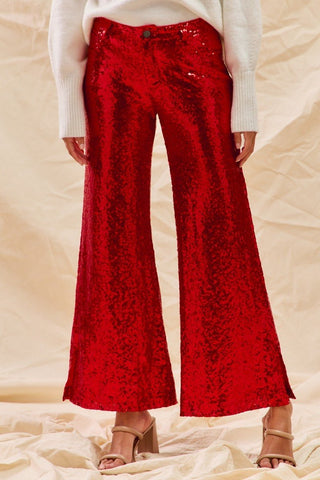 Christmas Mid Rise Flare Sequin Holiday Pants - Red - Boutique Bella BellaPants