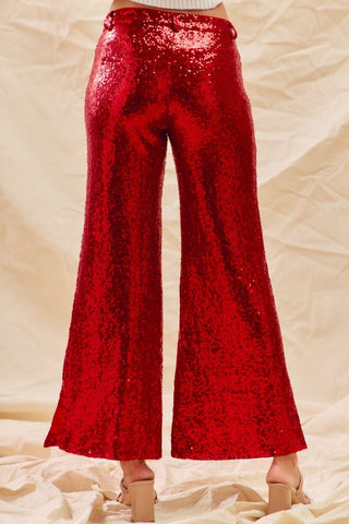 Christmas Mid Rise Flare Sequin Holiday Pants - Red - Boutique Bella BellaPants