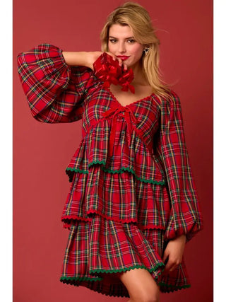 Christmas Plaid Long Sleeve Dress - Boutique Bella BellaDress