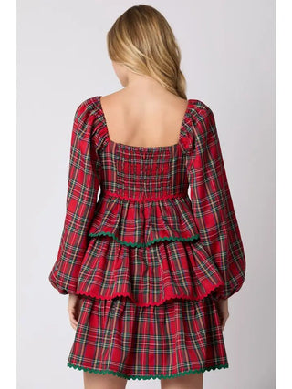 Christmas Plaid Long Sleeve Dress - Boutique Bella BellaDress