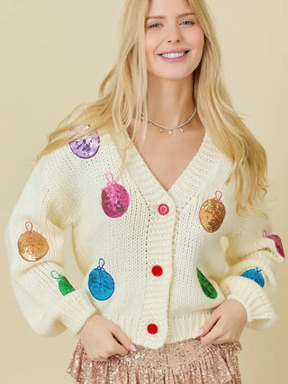 Christmas Sequin Ornament knit Cardigan - Boutique Bella BellaCardigan