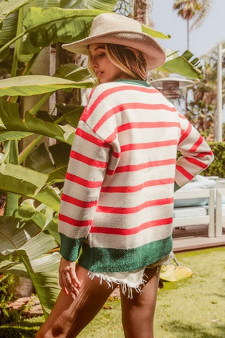 Christmas Theme Stripe Knit Top (Plus) - Boutique Bella Bellasweater