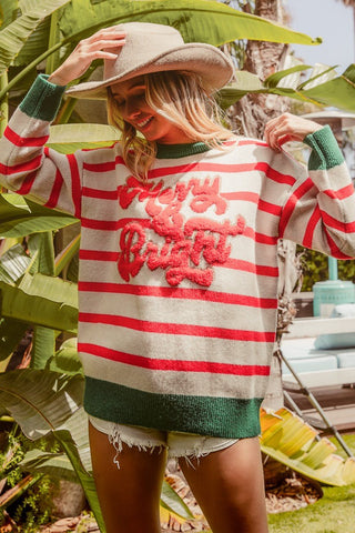 Christmas Theme Stripe Knit Top (Plus) - Boutique Bella Bellasweater