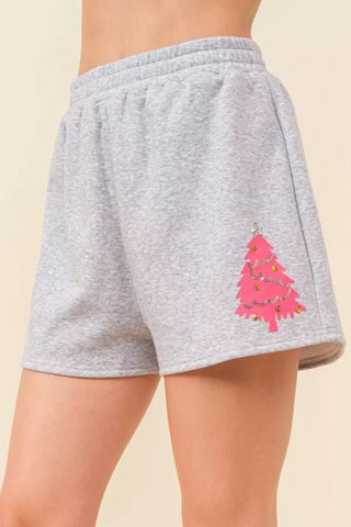 Christmas Tree Patch Terry Shorts - Boutique Bella Bellashort