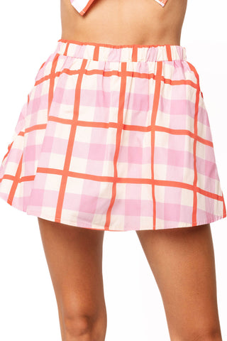 QOS Pink & Red Plaid Cotton Skirt