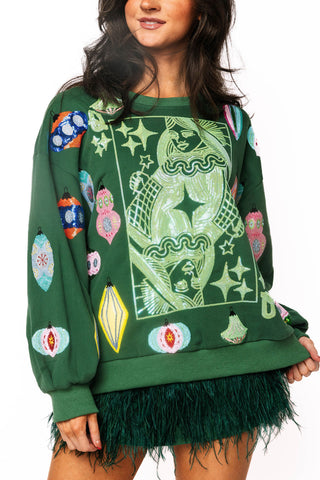 QOS Dark Green Multi Ornament QOS Card Logo Sweatshirt