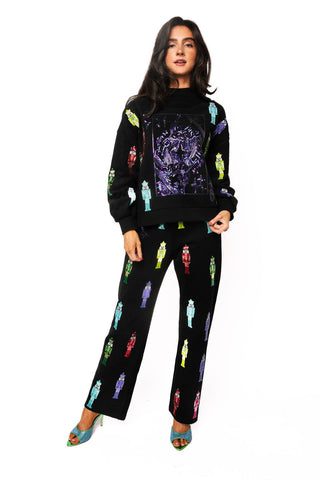 QOS Black Multi Nutcracker QOS Card Logo Mockneck Sweatshirt
