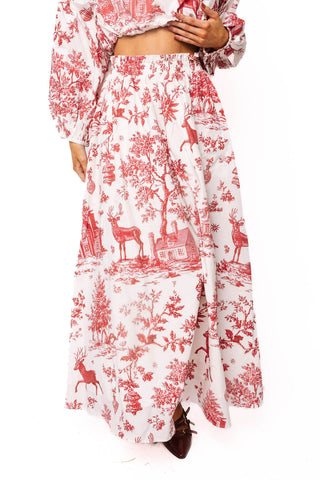 QOS Red & White Christmas Twall Cotton Midi Skirt