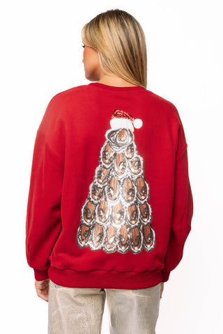 QOS Red Oyster Christmas Tree Sweatshirt