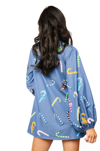 QOS Chambray Multi Candy Cane Dress