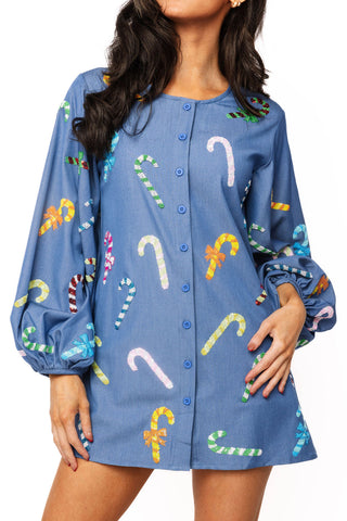 QOS Chambray Multi Candy Cane Dress
