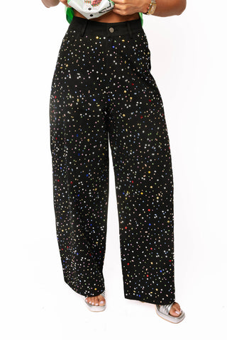 QOS Black Multi Rhinestone Jeans
