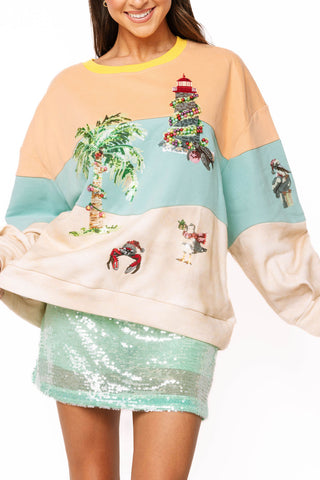 QOS Multi Christmas Beach Scene Sweatshirt