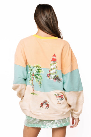 QOS Multi Christmas Beach Scene Sweatshirt