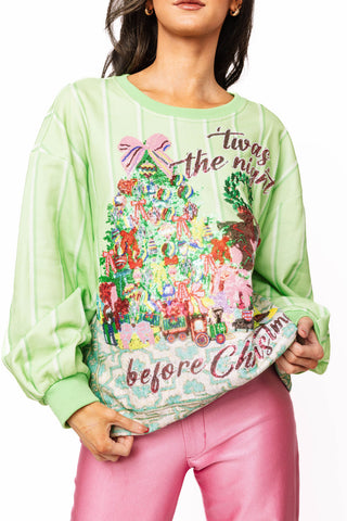 QOS Light Green 'Twas the Night Before Christmas' Tree Scene Sweatshirt