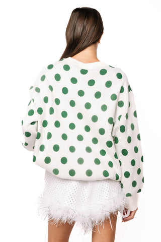 QOS White & Green Polka Dot Sequin Santa Sweater