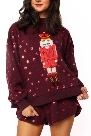 QOS Red Polka Dot QOS Card Logo Nutcracker Mockneck Sweatshirt