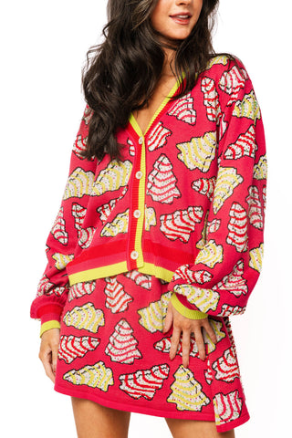 QOS Hot Pink Christmas Cookie Cardigan