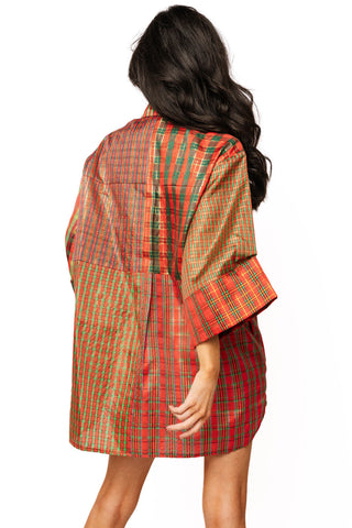 QOS Christmas Plaid Colorblock Metallic QOS Card Logo Tunic