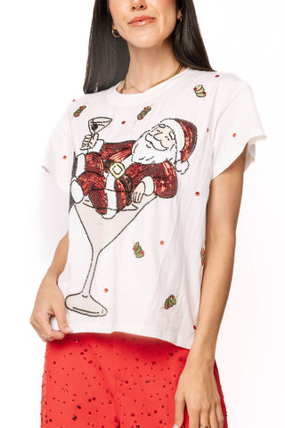 QOS White Santa in a Martini Glass Tee
