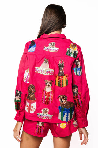 QOS Hot Pink Cotton Dogs in Present Boxes Button Up Top