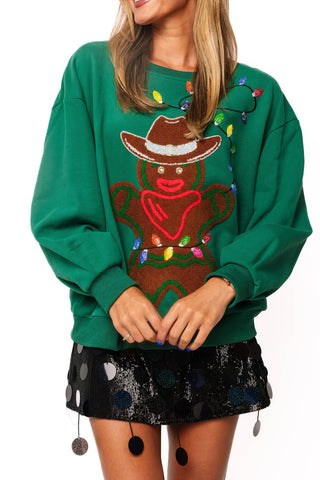 QOS Dark Green Lassoing Gingerbread Man Sweatshirt