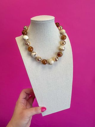 Chunky Ball Bead Necklace - Brown and Cream - Boutique Bella BellaNecklaces