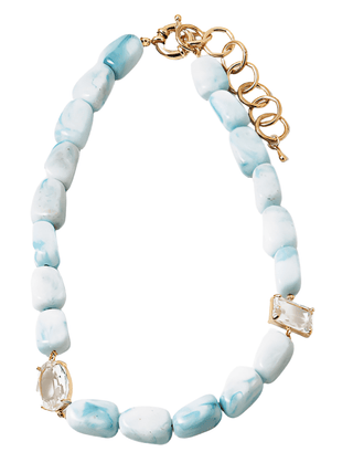 Chunky Bead with Rhinestone Necklace - Blue - Boutique Bella BellaNecklaces