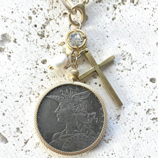 Chunky Coin Necklace with Cross - Boutique Bella BellaNecklace