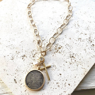 Chunky Coin Necklace with Cross - Boutique Bella BellaNecklace