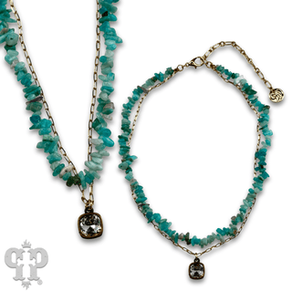Chunky stone chip necklace with Austrian crystal - Boutique Bella BellaNecklaces