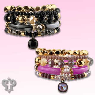 Chunky variety bead bracelet set with Austrian crystal charm - Boutique Bella BellaBracelets