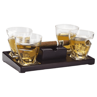 Cigar Glasses Tray Ash Tray 4 Whiskey Cigar Glasses Slot To Hold Cigar Whiskey Glass - Boutique Bella Bella