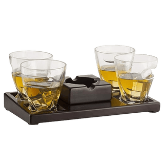 Cigar Glasses Tray Ash Tray 4 Whiskey Cigar Glasses Slot To Hold Cigar Whiskey Glass - Boutique Bella Bella