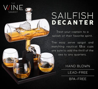 Sailfish Whiskey Decanter Dispenser Premium Barware Gift Elegant Drinkware Collection