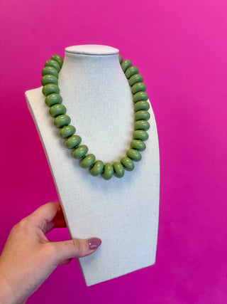 Circle Bead Necklace - Matte Olive Green - Boutique Bella BellaNecklaces